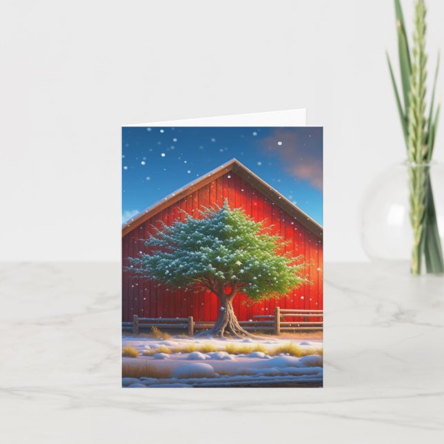 Vinterjulscen med Röda Barn Helgkort (Framsida)