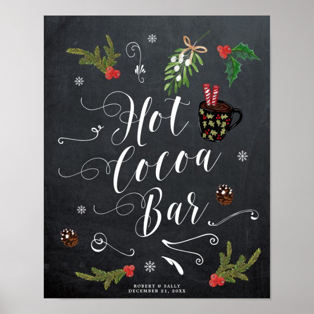 Vinterjulshristmas hett cocoa pub-tecken holly poster (Framsidan)