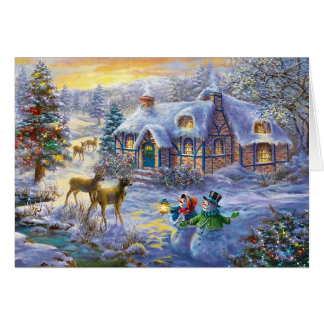 Vinterjulstugan Snö Hälsningskort (Framsidan Horizontal)