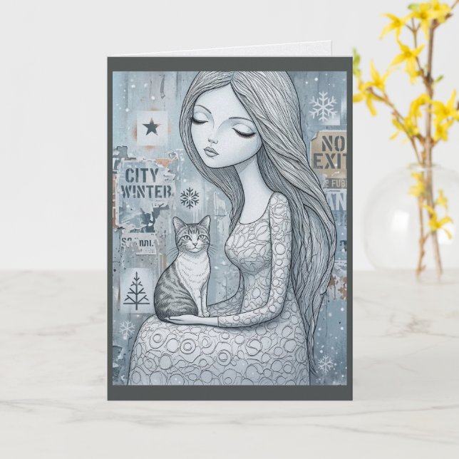 Vinterjungfrukatt Fantasy Prinsessa Julkort Kort (Gul blomma)