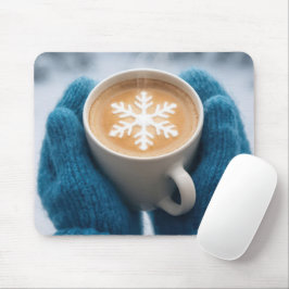 Vinterkaffe med handskar och snöflinga musmatta