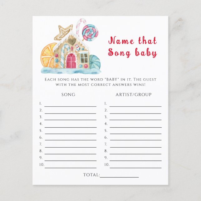 Vinterkaka, namn där sång Baby Shower Game (Framsida)