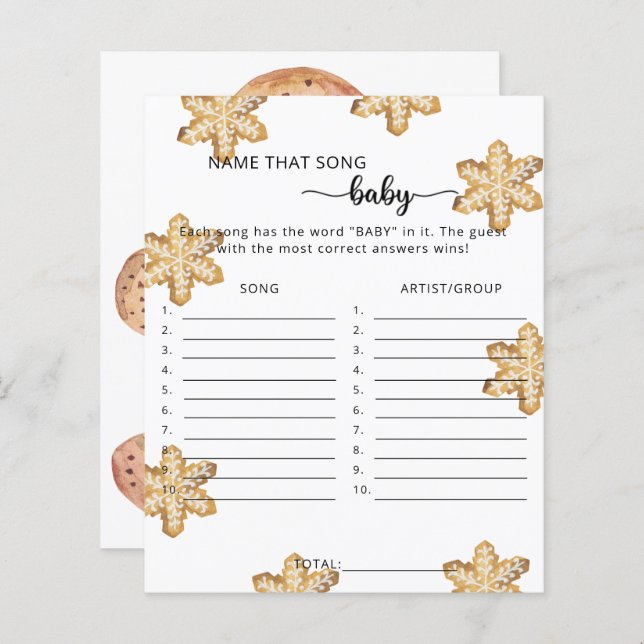 Vinterkakor - namn där sång Baby Shower Game (Fram/baksida)