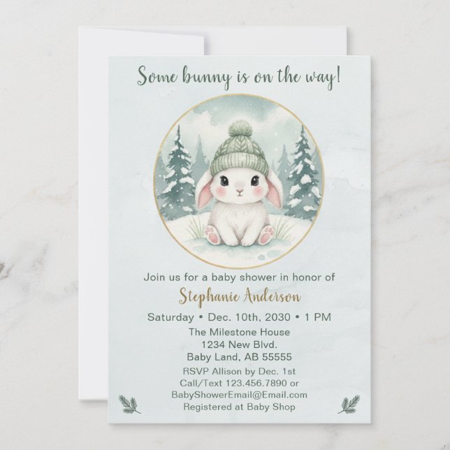 Vinterkanin Baby Shower Neutral Inbjudningar (Framsida)