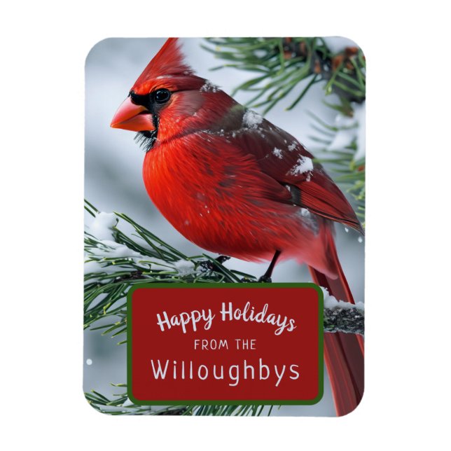 Vinterkardinal Bird Jul Holiday Greetings Magnet (Vertikal)