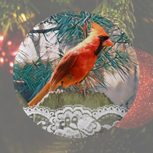 Vinterkardinal Festive Knapp (Cute cardinal Christmas button pin makes a great stocking stuffer or Christmas party favor. )