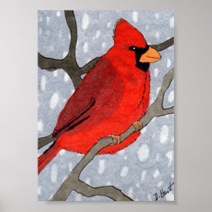 Vinterkardinal i Snö Mini Folart Art Poster
