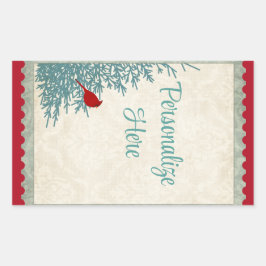 Vinterkardinal i träd vintage, damm röd guld rektangulärt klistermärke