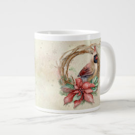 Vinterkardinal med Poinsettia - Snö Jumbo Mugg
