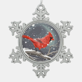 Vinterkardinal Snöflinga Pewter Julgransprydnad
