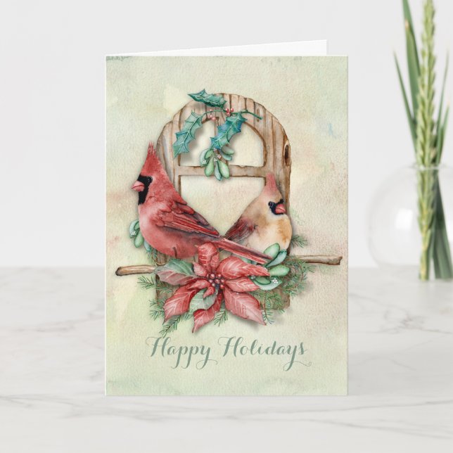 Vinterkardinaler parar med julstjärna helgkort (Framsida)
