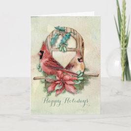 Vinterkardinaler parar med julstjärna helgkort