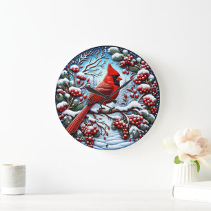 Vinterkardinalerna Sång" - Festive Nature Decor Stor Klocka