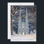 Vinterkatedral Illustration jul Blue Julkort<br><div class="desc">Anpassa med ditt meddelande till julhelgen. Originalillustration av Becky Nimoy. Lägg till foton på baksidan eller ett meddelande.</div>