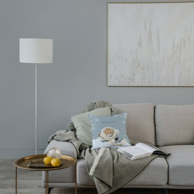 Vinterkatt Låt det snöa fyllning Kudde (Cozy Winter Cat Pillow)