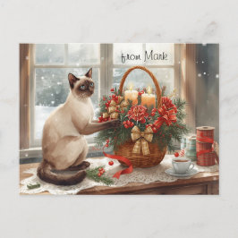Vinterkatt med blommor Julsamling Helg Vykort