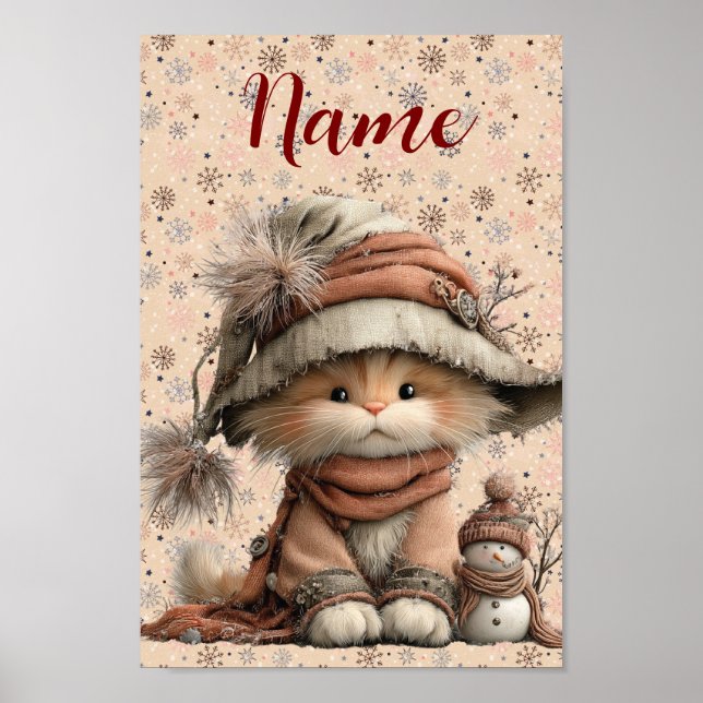 Vinterkatt med snöflingor och namn poster (Framsidan)