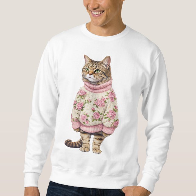 Vinterkatt-tröja - mysig kattälskarepresent, söt  lång ärmad tröja (Framsida)