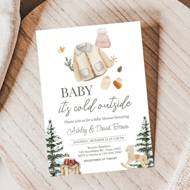 Vinterkläder Det är Kall utanför babyskabinka Inbjudningar (Baby It's Cold Outside Winter Clothes Baby Shower Invitation
)