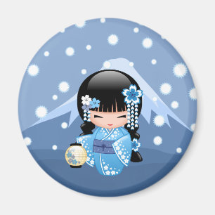 VinterKokeshi docka - flicka för blåttbergGeisha Magnet