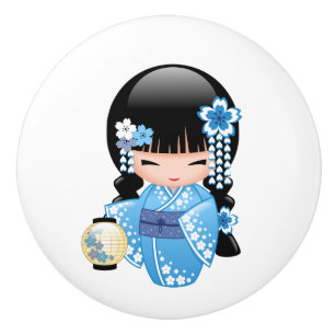 VinterKokeshi docka - gullig japansk Geishaflicka Knopp