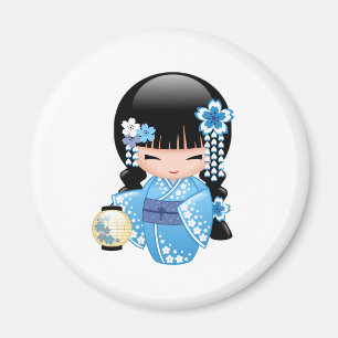 VinterKokeshi docka - gullig japansk Geishaflicka Magnet