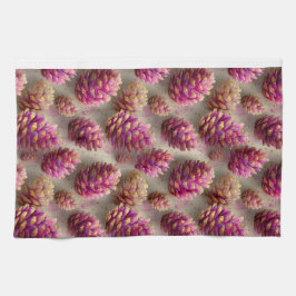 Vinterkoner i Rosa Gräs med gyllene accenter Kökshandduk