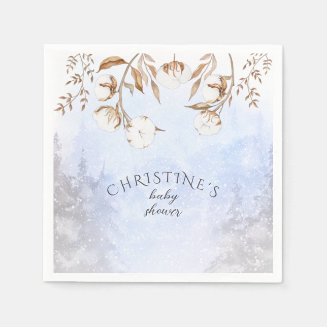 Vinterkönsmässigt neutralt bomullsblommor, babysko pappersservett (Framsidan)