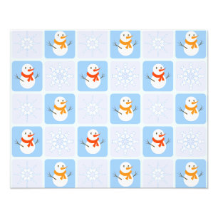 Vinterkontrollerad mönster snögubbe och snöflingor fototryck