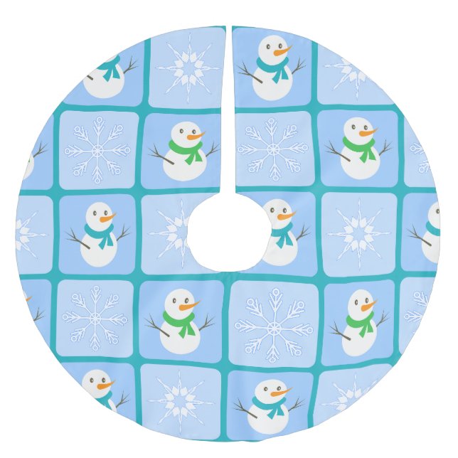 Vinterkontrollerad mönster snögubbe och snöflingor julgransmatta borstad polyester (Framsidan)