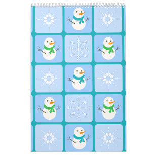 Vinterkontrollerad mönster snögubbe och snöflingor kalender