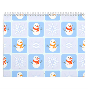 Vinterkontrollerad mönster snögubbe och snöflingor kalender