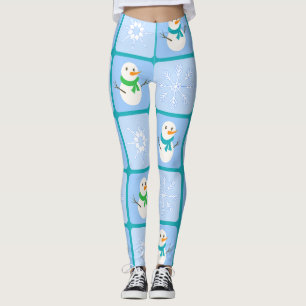 Vinterkontrollerad mönster snögubbe och snöflingor leggings