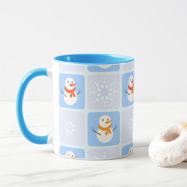 Vinterkontrollerad mönster snögubbe och snöflingor mugg (Med munk)