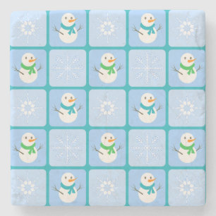 Vinterkontrollerad mönster snögubbe och snöflingor stenunderlägg