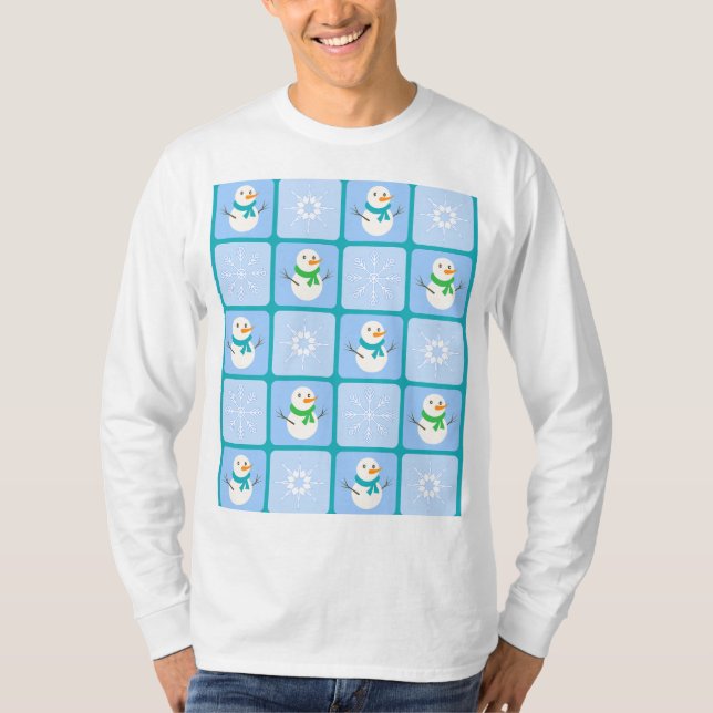 Vinterkontrollerad mönster snögubbe och snöflingor t shirt (Framsida)