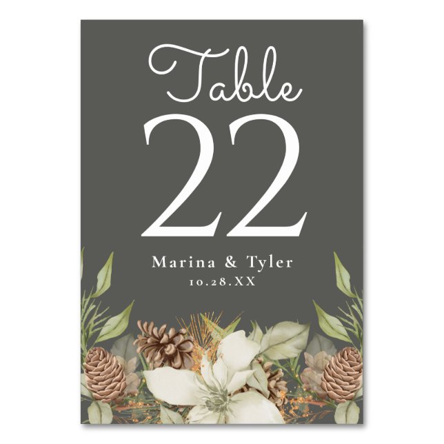 Vinterkort för Gräs Stone Grått Bröllop Bordsnumme Bordsnummer (Baksidan)