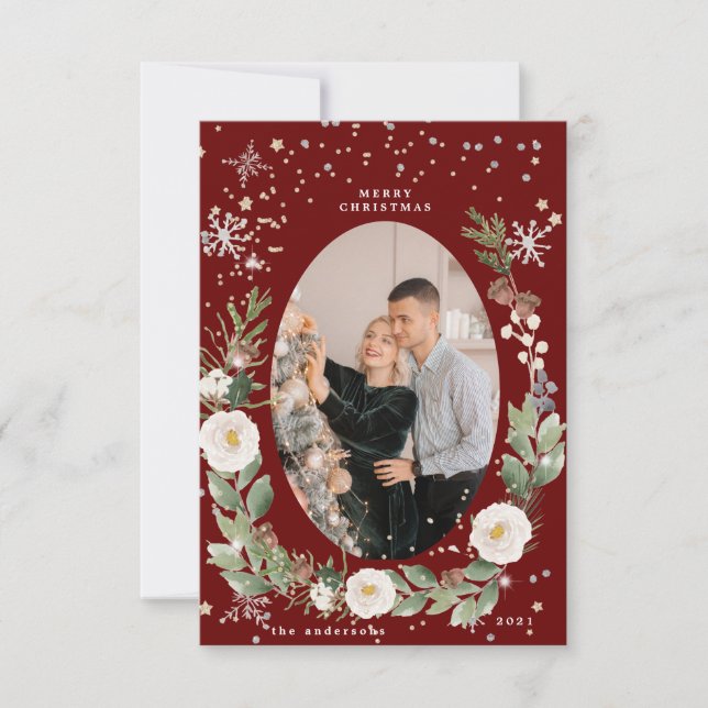 vinterkort för krandfoto lycklig helgdag blommigt inbjudningar (Framsida)