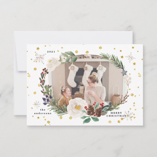 vinterkort för krandfoto lycklig helgdag blommigt inbjudningar (Framsida)