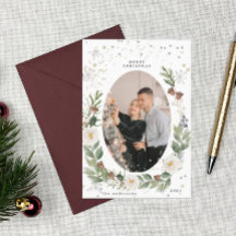 vinterkort för krandfoto lycklig helgdag blommigt