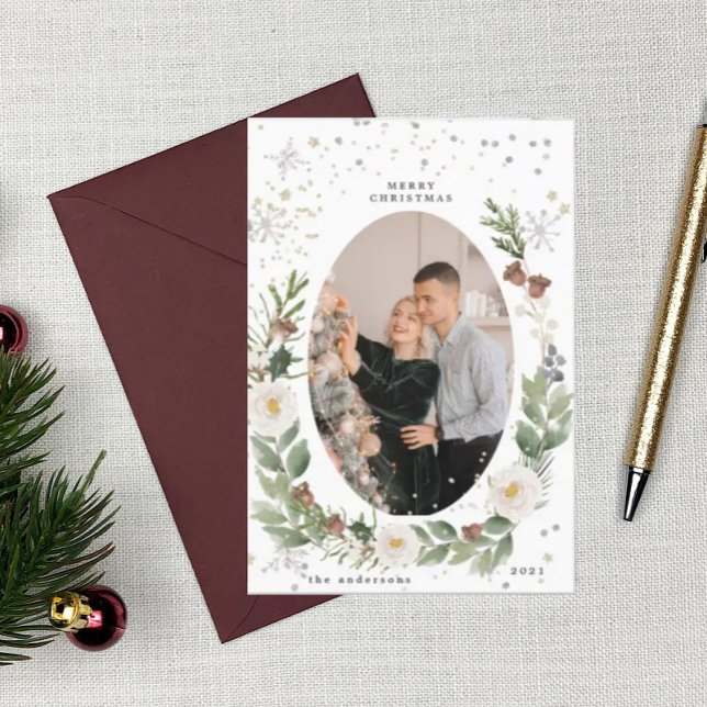 vinterkort för krandfoto lycklig helgdag blommigt inbjudningar (Skapare uppladdad)