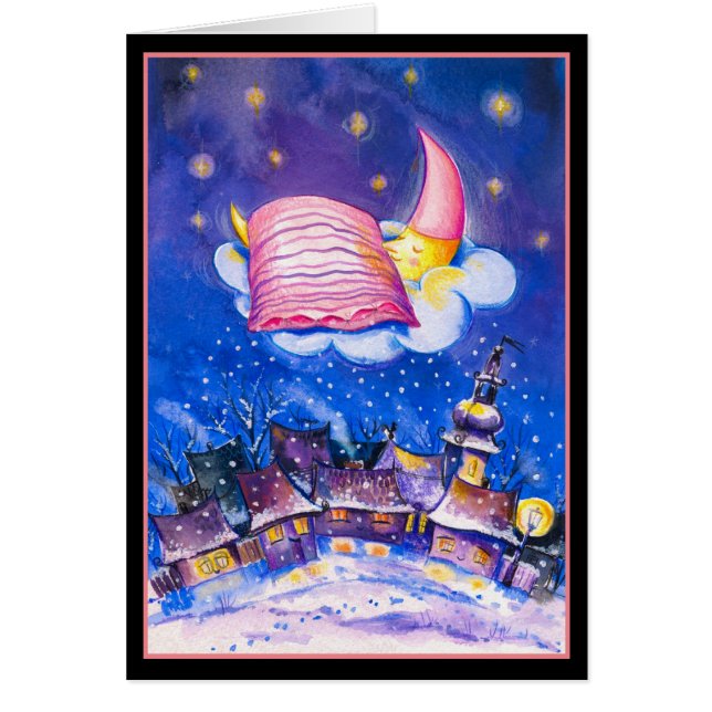 Vinterkort för sömnad i Måne Hälsningskort (Framsidan)