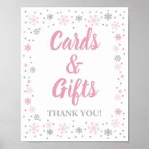 Vinterkort och presentkort - Rosa & Silver Snöflin Poster