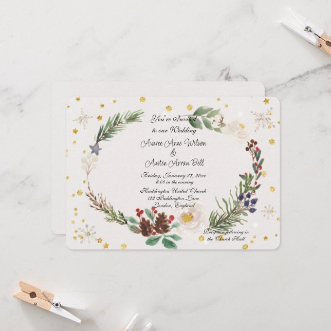 Vinterkrans av Gräs Cones och Holly Inbjudningar (Fram/Back In Situ)