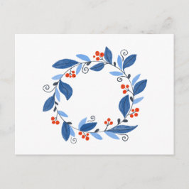 Vinterkrans. Blå löv och röda bär Vykort