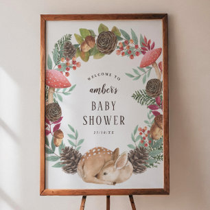 Vinterkrans & Hjort Skogslandskap Baby Shower Välk Poster