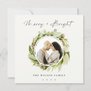 Vinterkrans - merry & Bright julfoto Julkort