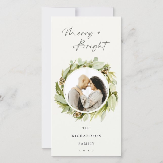 Vinterkrans - merry & Bright julfoto Julkort (Framsida)
