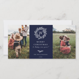 Vinterkrans, monogram Helgdag 2 - fotorblått Julkort