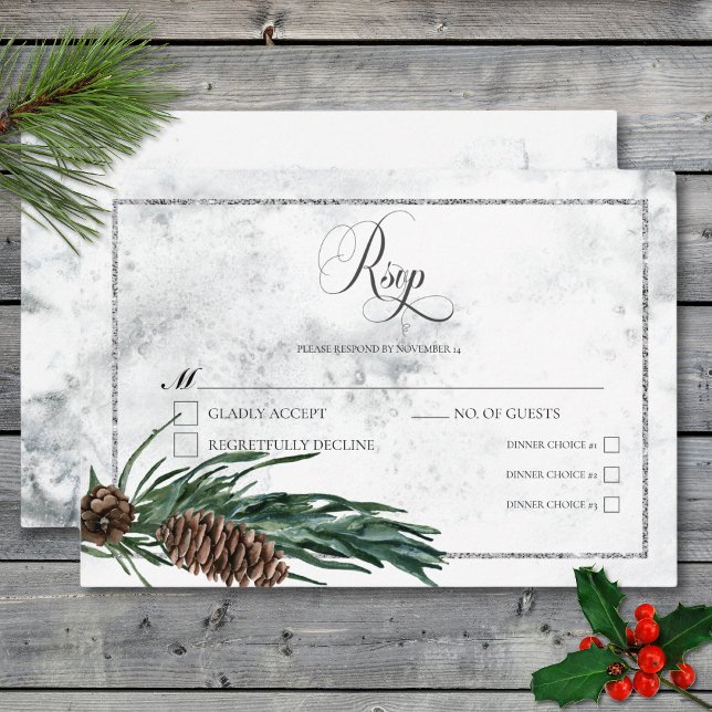 Vinterkrans och rödkardinal Bröllop-middag OSA Kort (Winter Wreath & Red Cardinal Wedding Dinner RSVP Card)